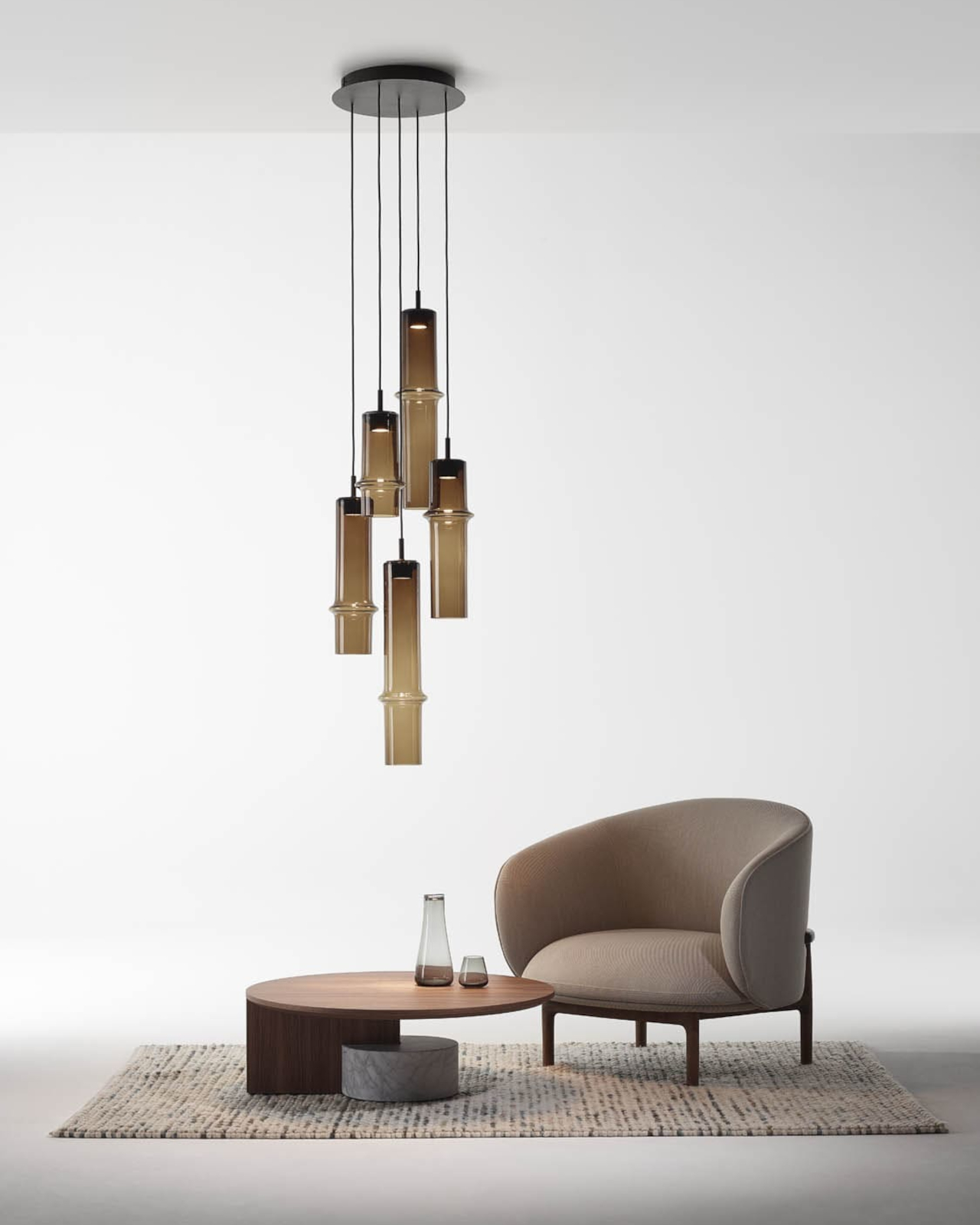 Bamboo Shadow Glass Lamp，Manual blowing，Natural Department，Zen home，Minimalist design ，