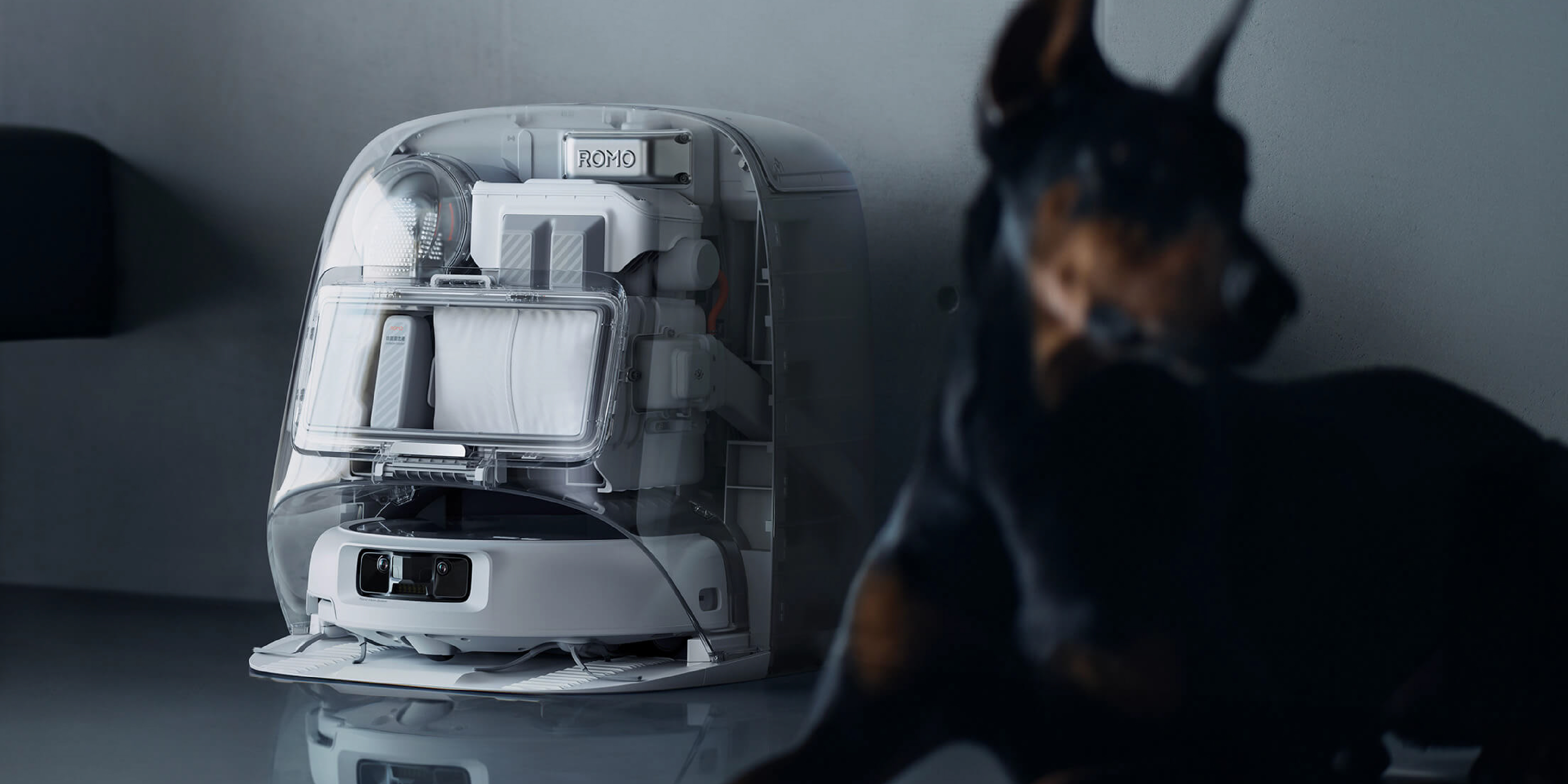 DAY，dji ，industrial design，Sweeping robot，Clean base station，transparent，