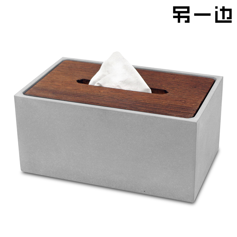 Cement tissue box，Drawer with wooden cover，industrial design，Original manufacturing，Fair faced concrete on the other side，