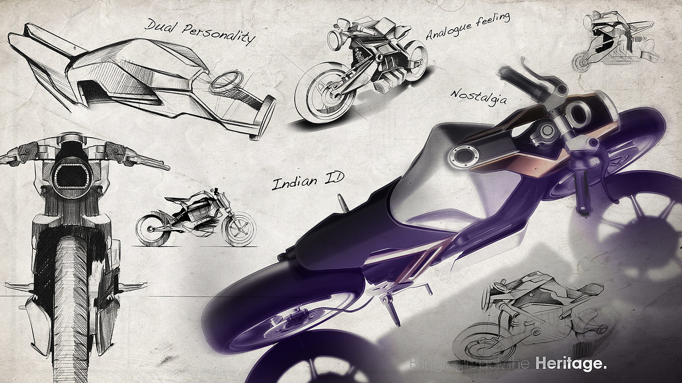 摩托车设计，手绘，