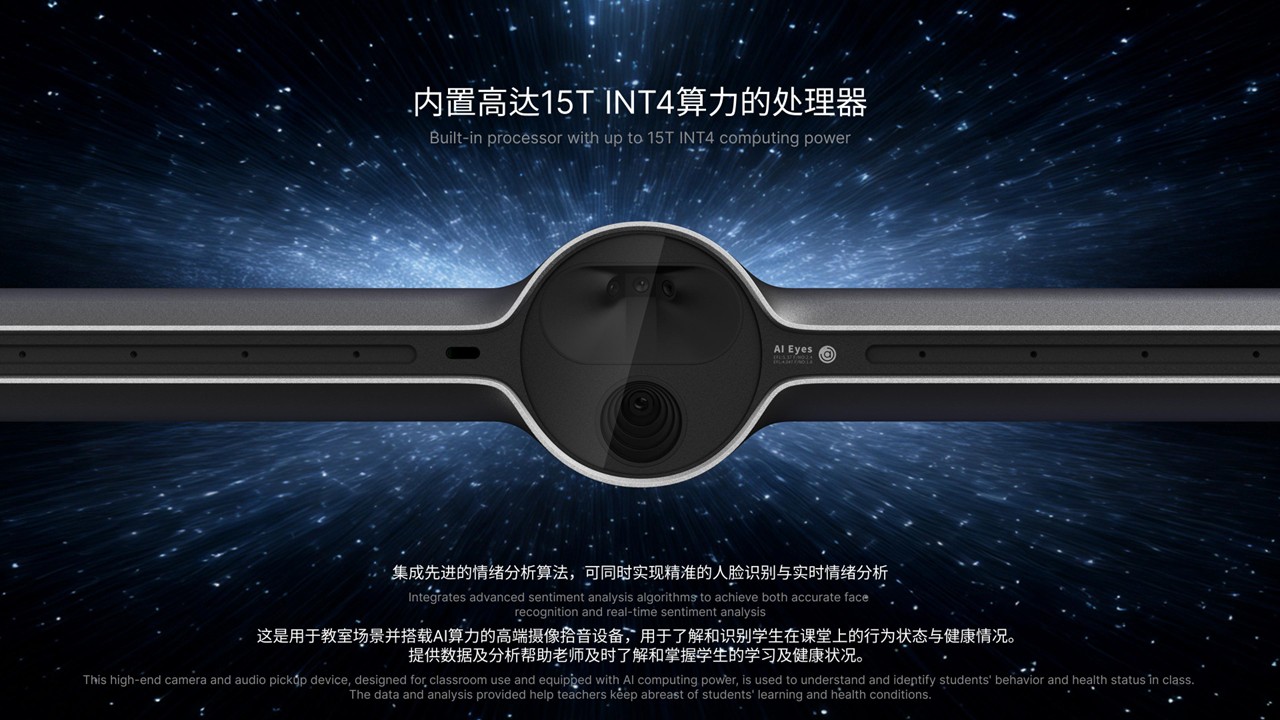 Four-eye camera, 8-array microphone, autonomous AI algorithm，