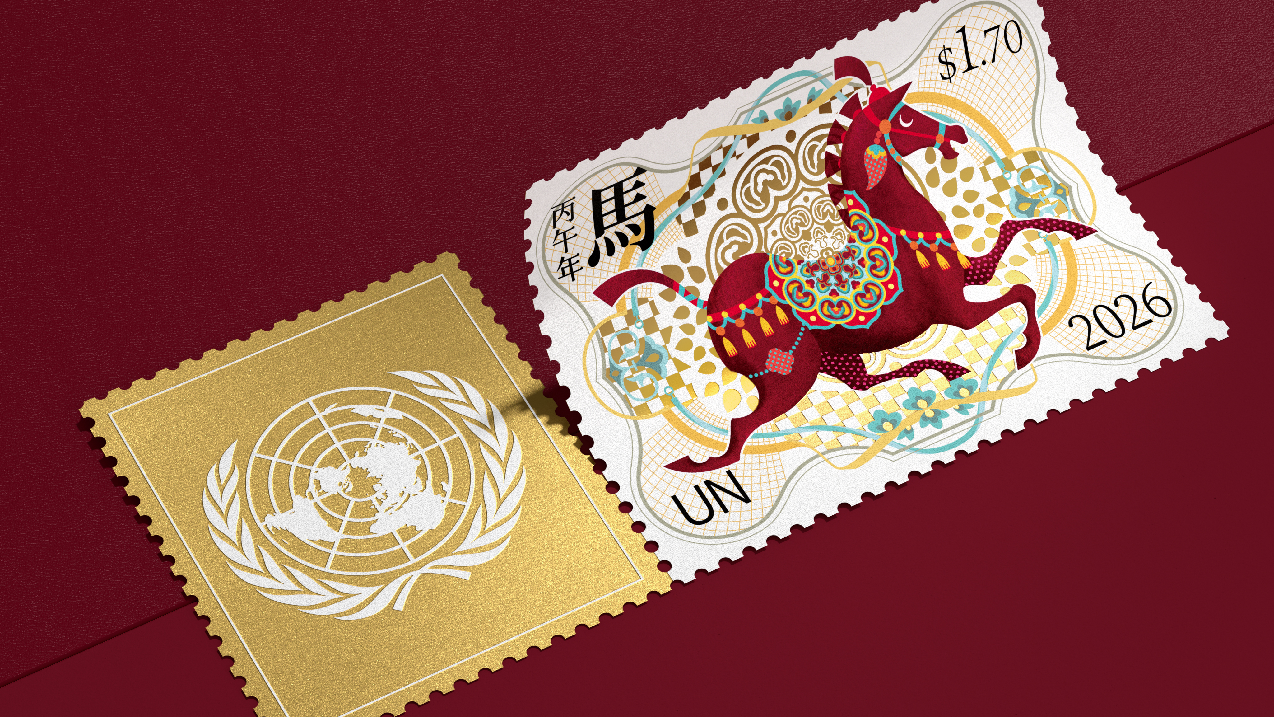 stamp，Illustration，Vector Illustration，United Nations Stamps，Year of the Zodiac Horse，traditional culture，Postage Stampes ，Pan Hu，