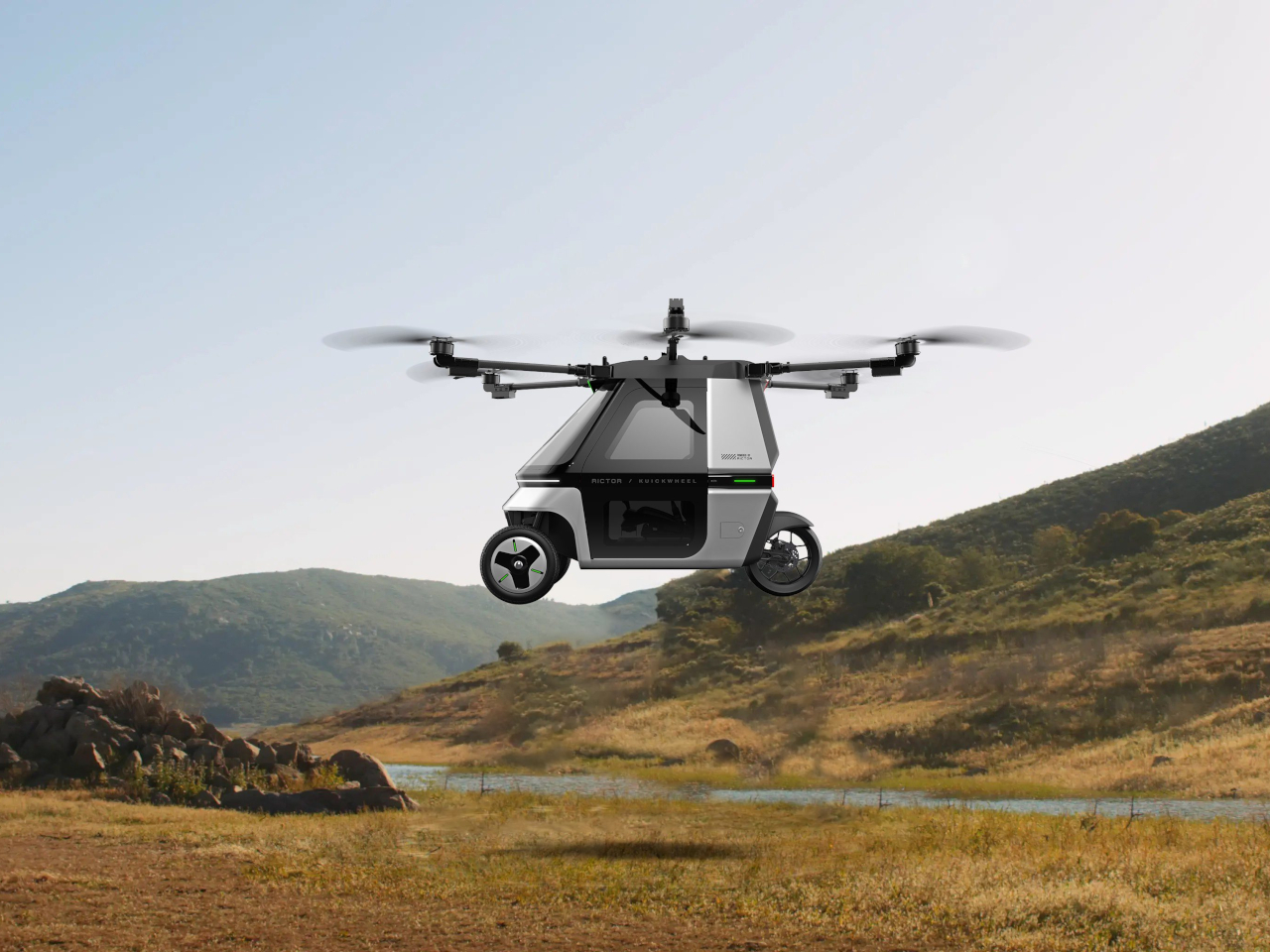 Flying motorcycle，Skyrider X6|，sci-fi vehicle，land and air dual-use，Future travel，