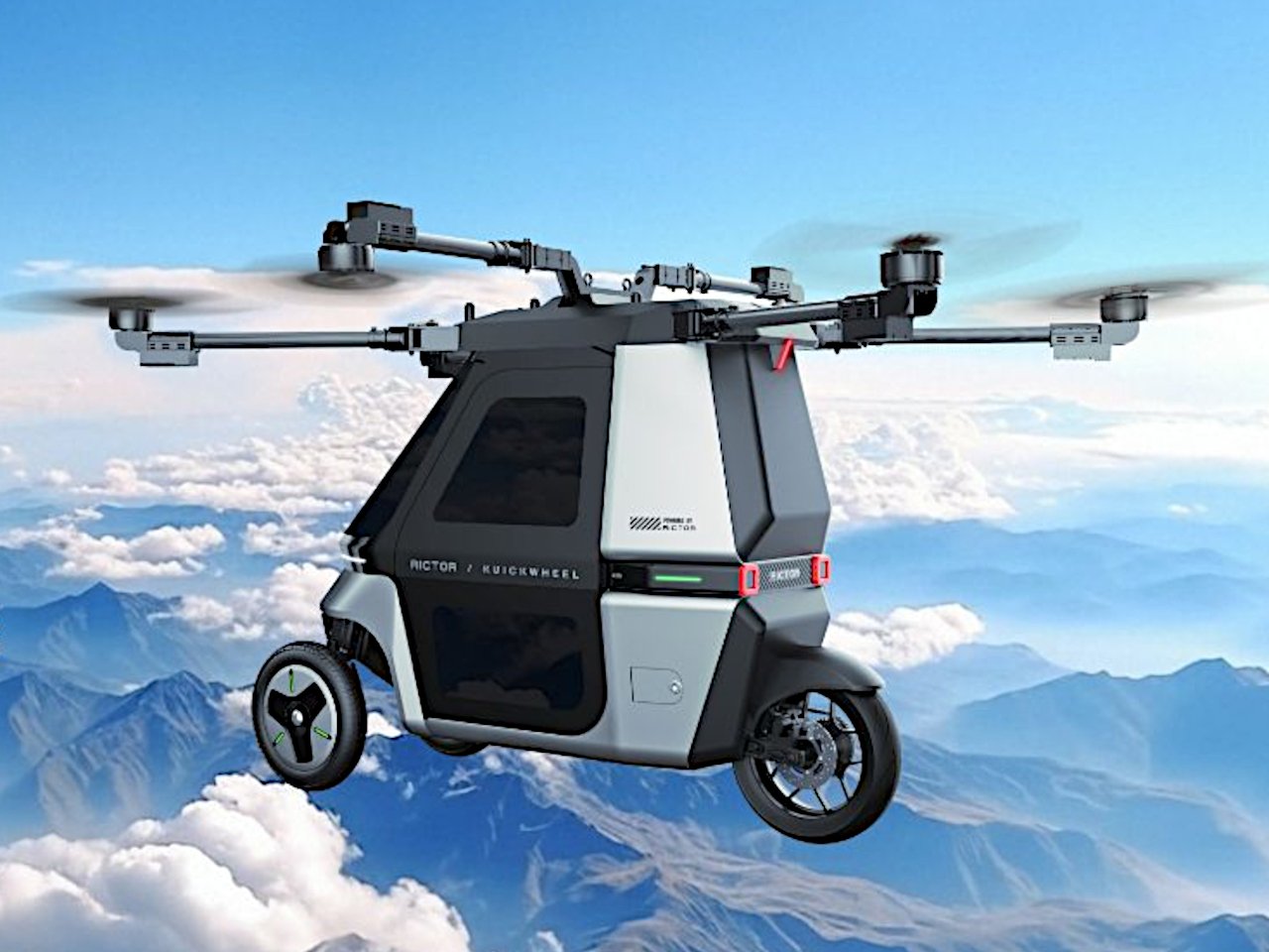 Flying motorcycle，Skyrider X6|，sci-fi vehicle，land and air dual-use，Future travel，