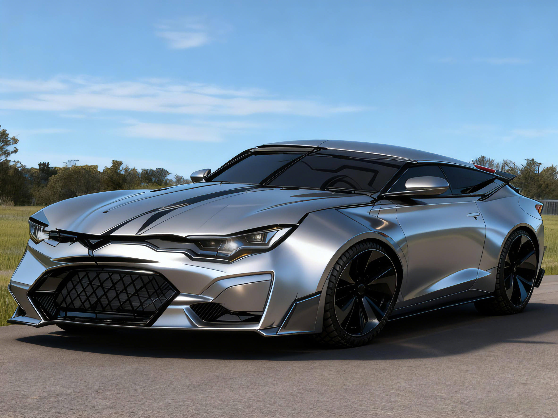 Car hand-painted, AI rendering, renderings，