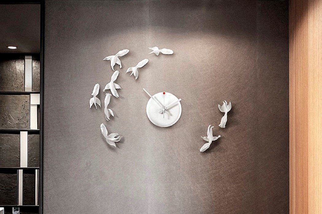 金鱼，白色，钟表，时间，艺术品，手表，