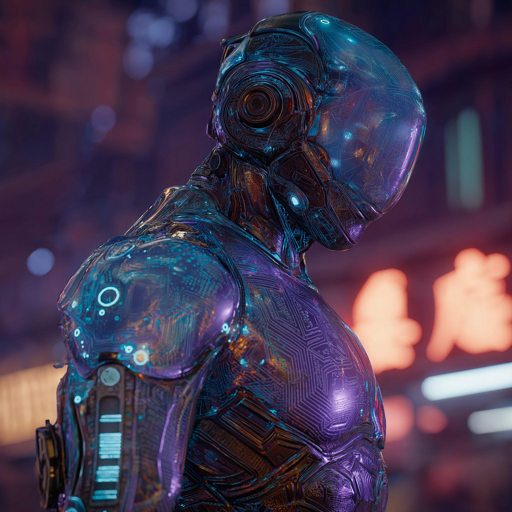 Cyberpunk, Mechanical Prosthetics, Future Technology, Neon Aesthetics,，