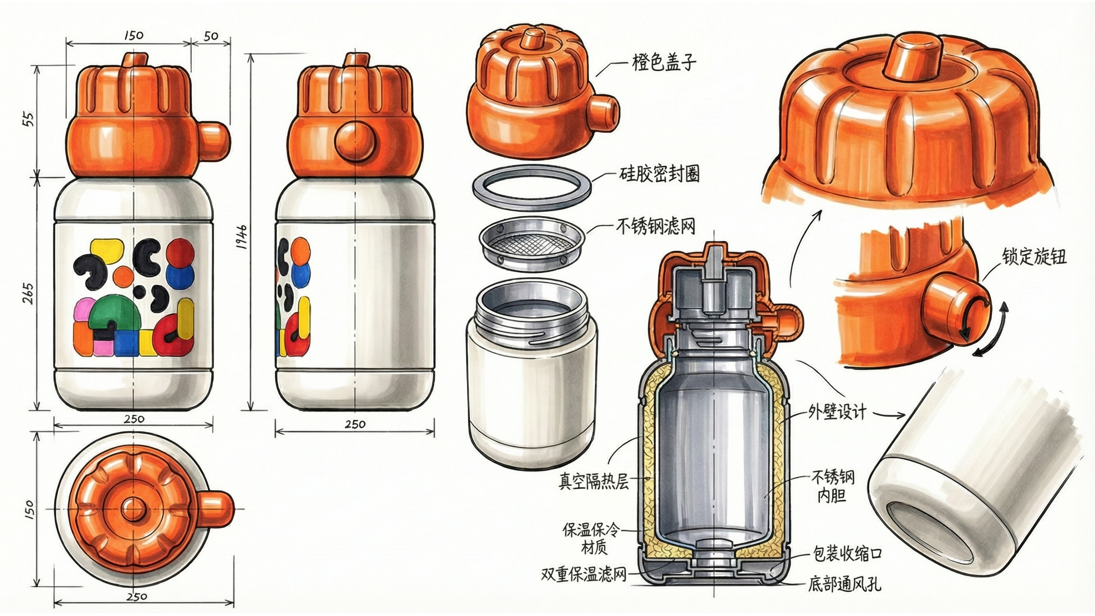 Water cup，vacuum cup，product design，Mother baby design，