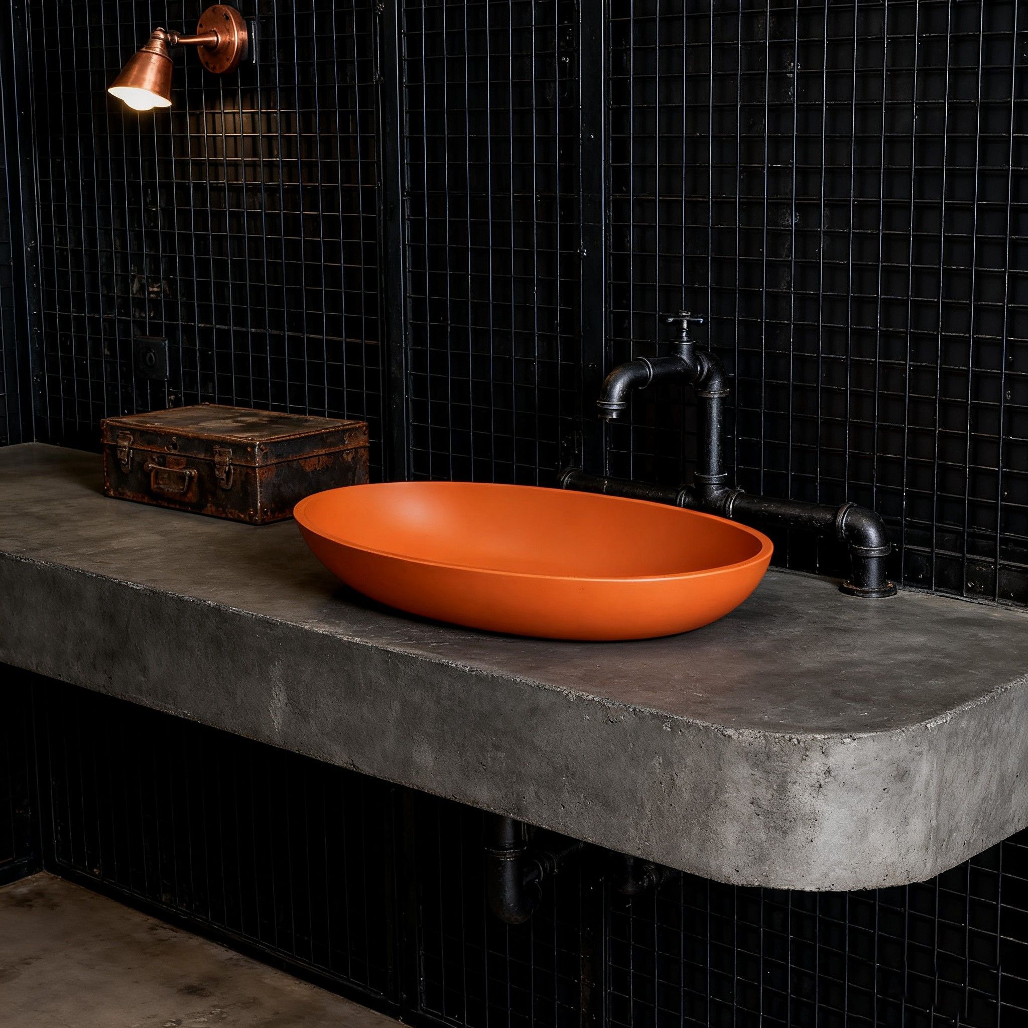 Cement wash basin，Bathroom decoration，Bathroom Cabinet Wash Basin，Restroom decoration，Industrial wind bathroom design，Bathroom wash basin effect，