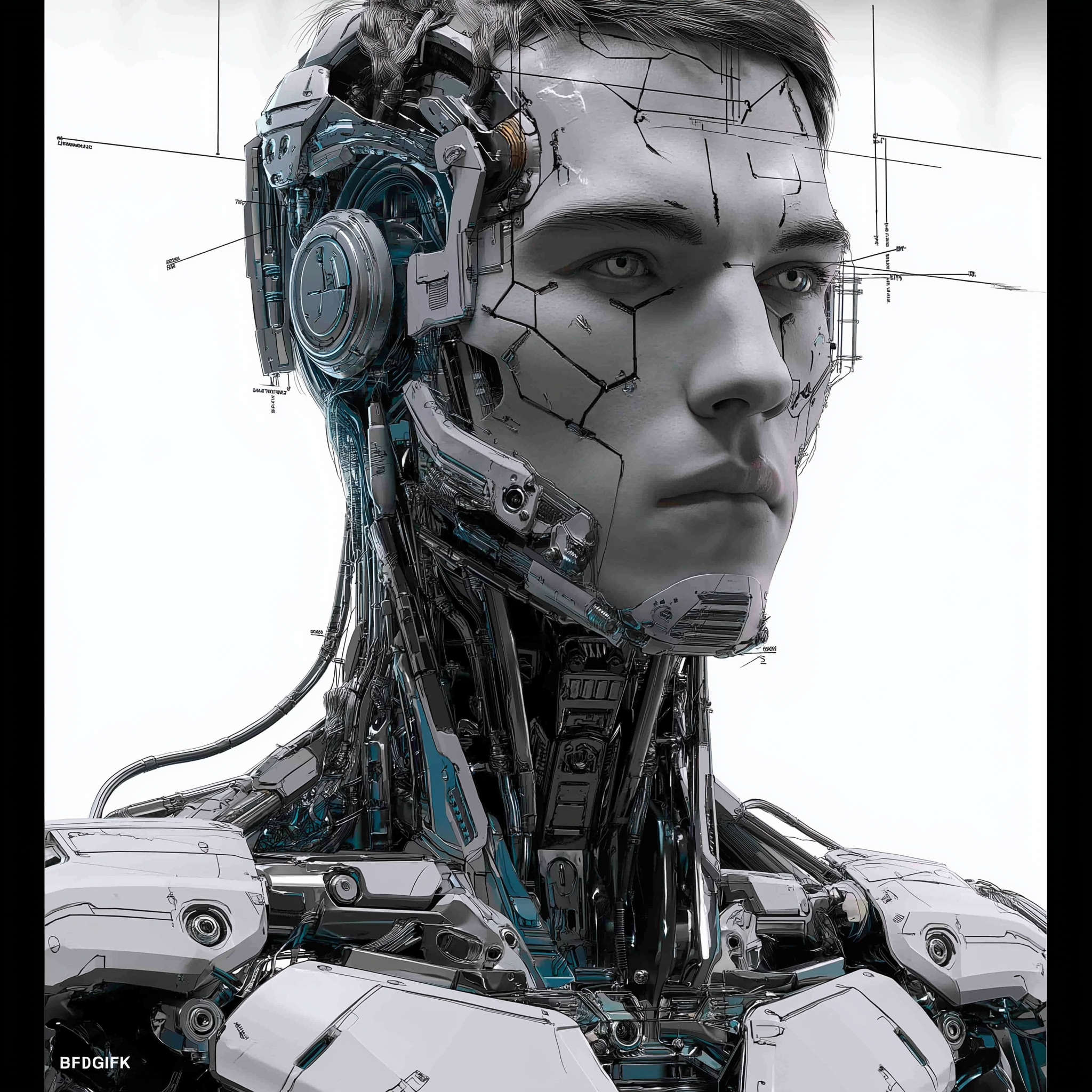 Cyberpunk, mechanical humanoid, futuristic technology, righteous design,，