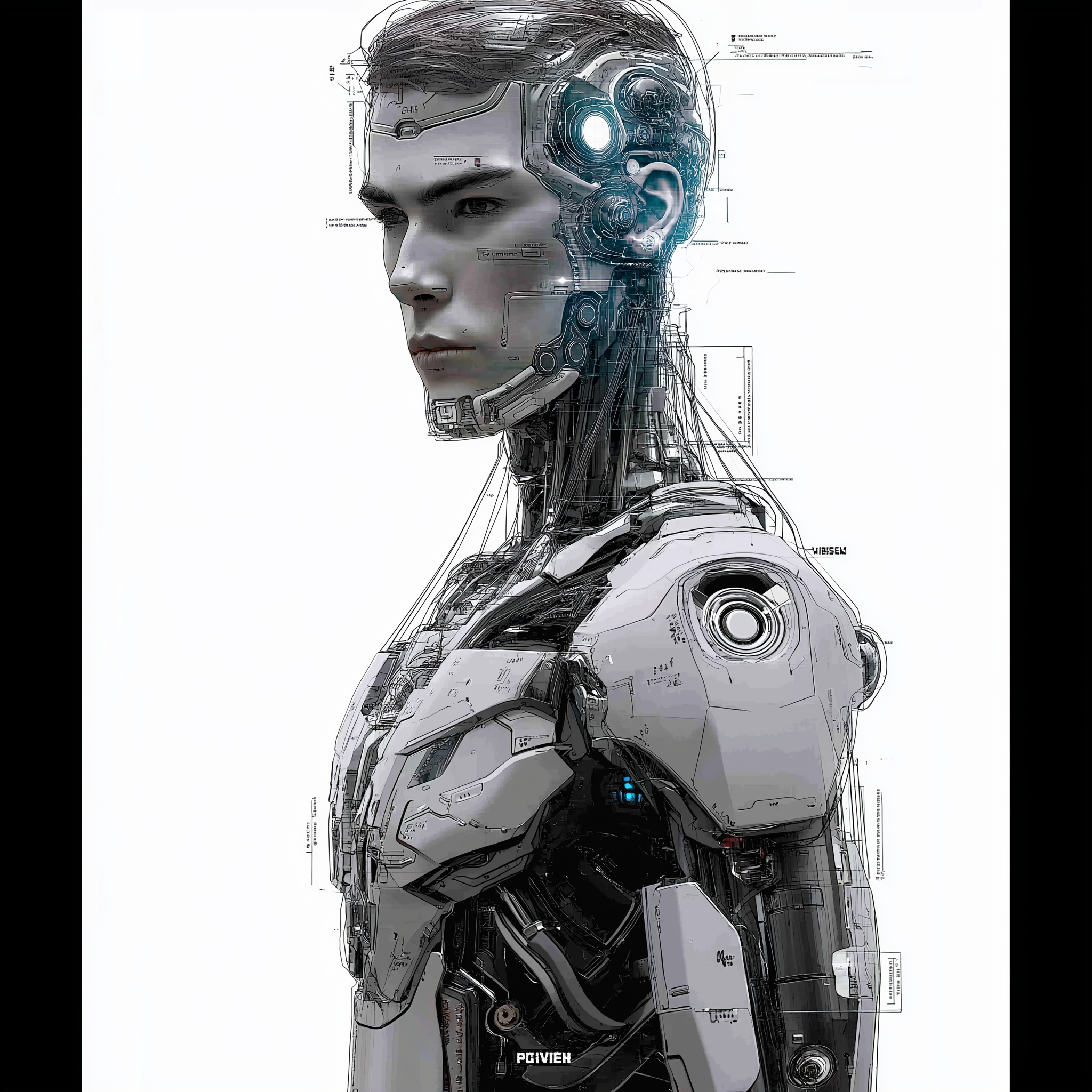 Cyberpunk, mechanical humanoid, futuristic technology, righteous design,，