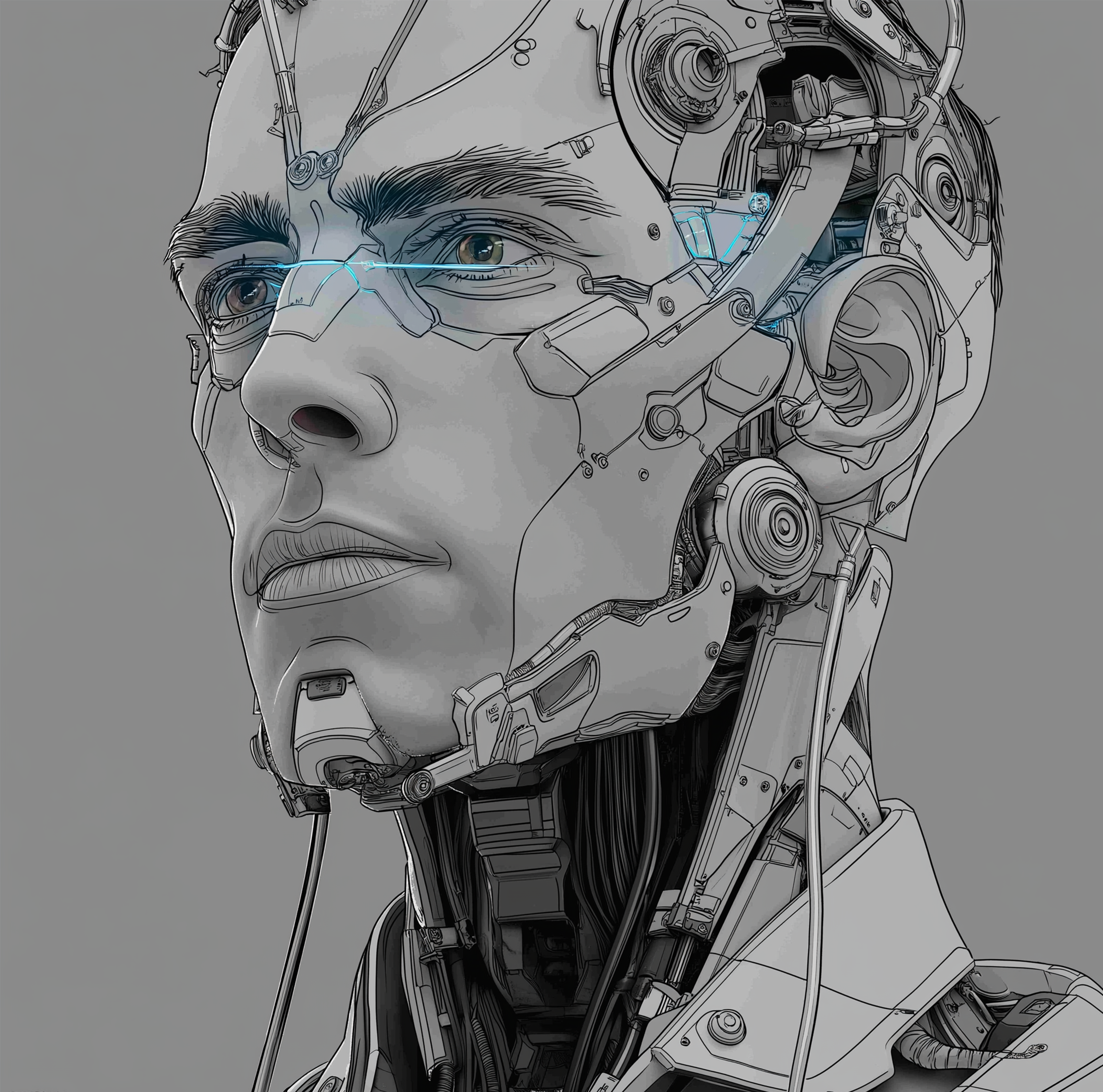 Cyberpunk, mechanical humanoid, futuristic technology, righteous design,，