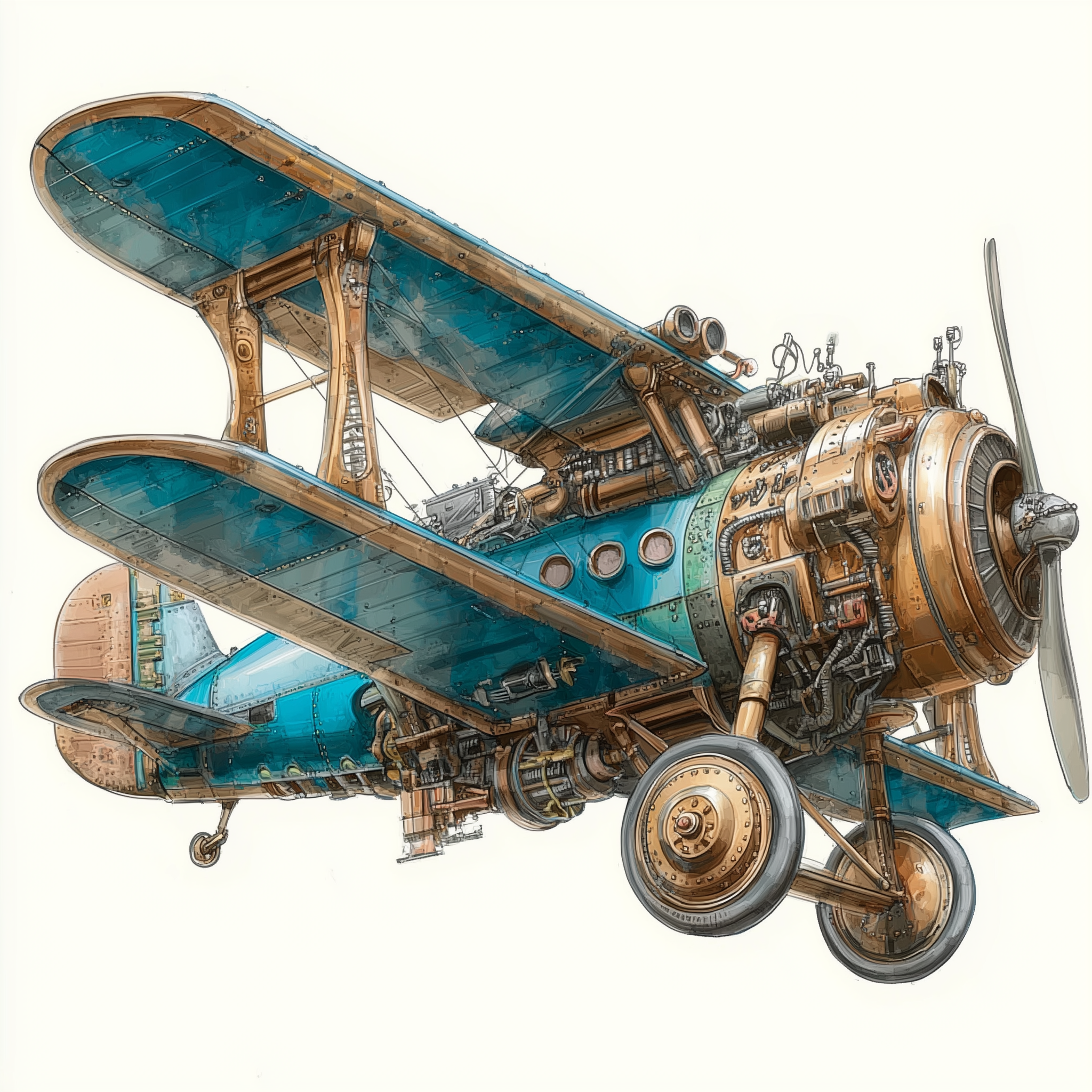 steampunk, retro aircraft, concept design, mechanical aesthetics,，