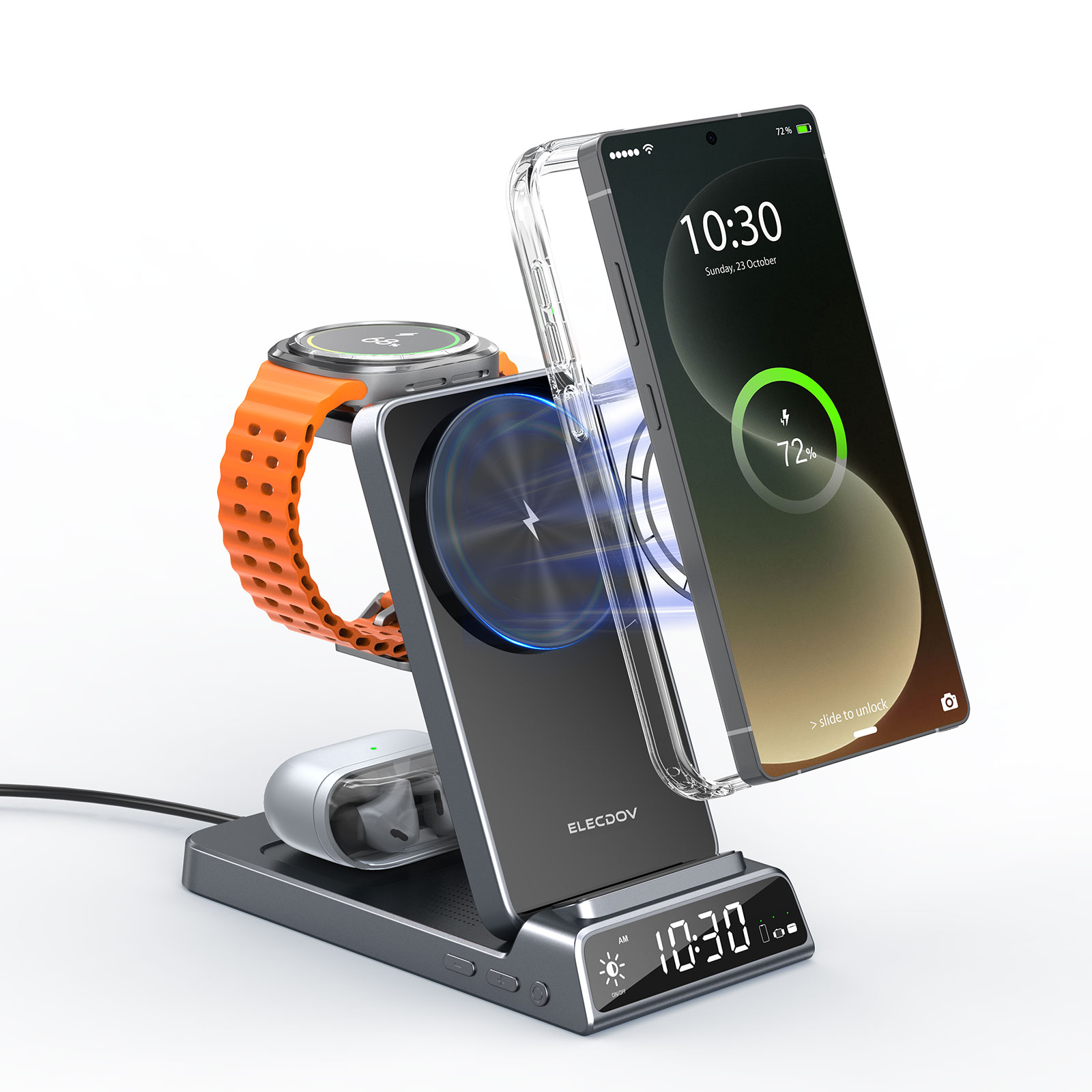 product design，Wireless charging，Clock，Three in one，