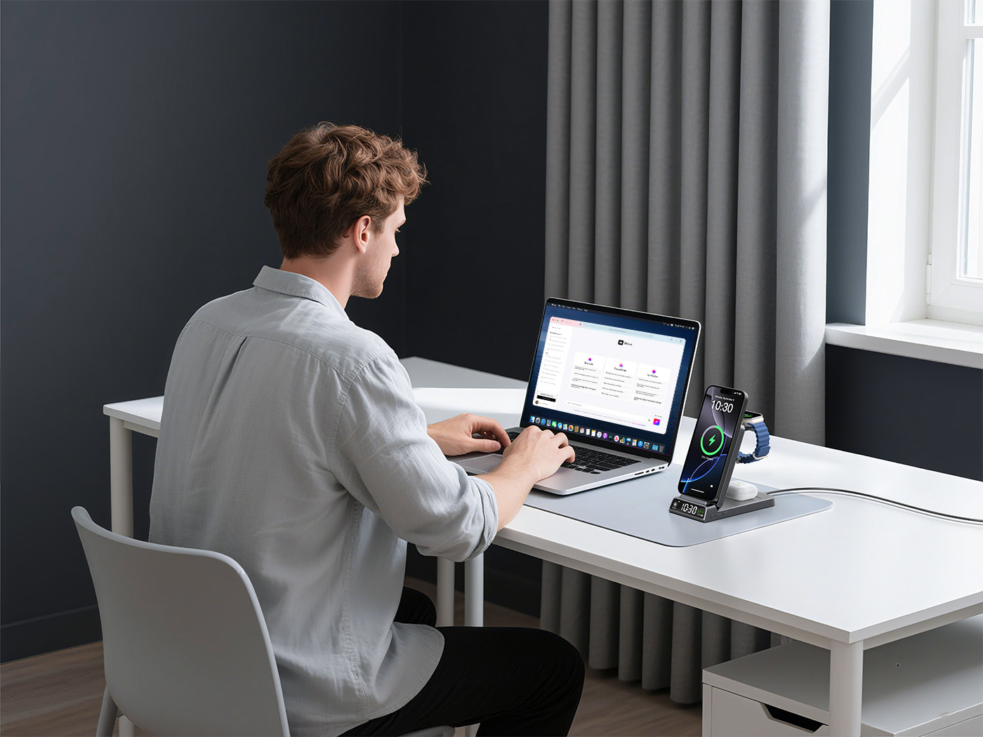 product design，Wireless charging，Clock，Three in one，