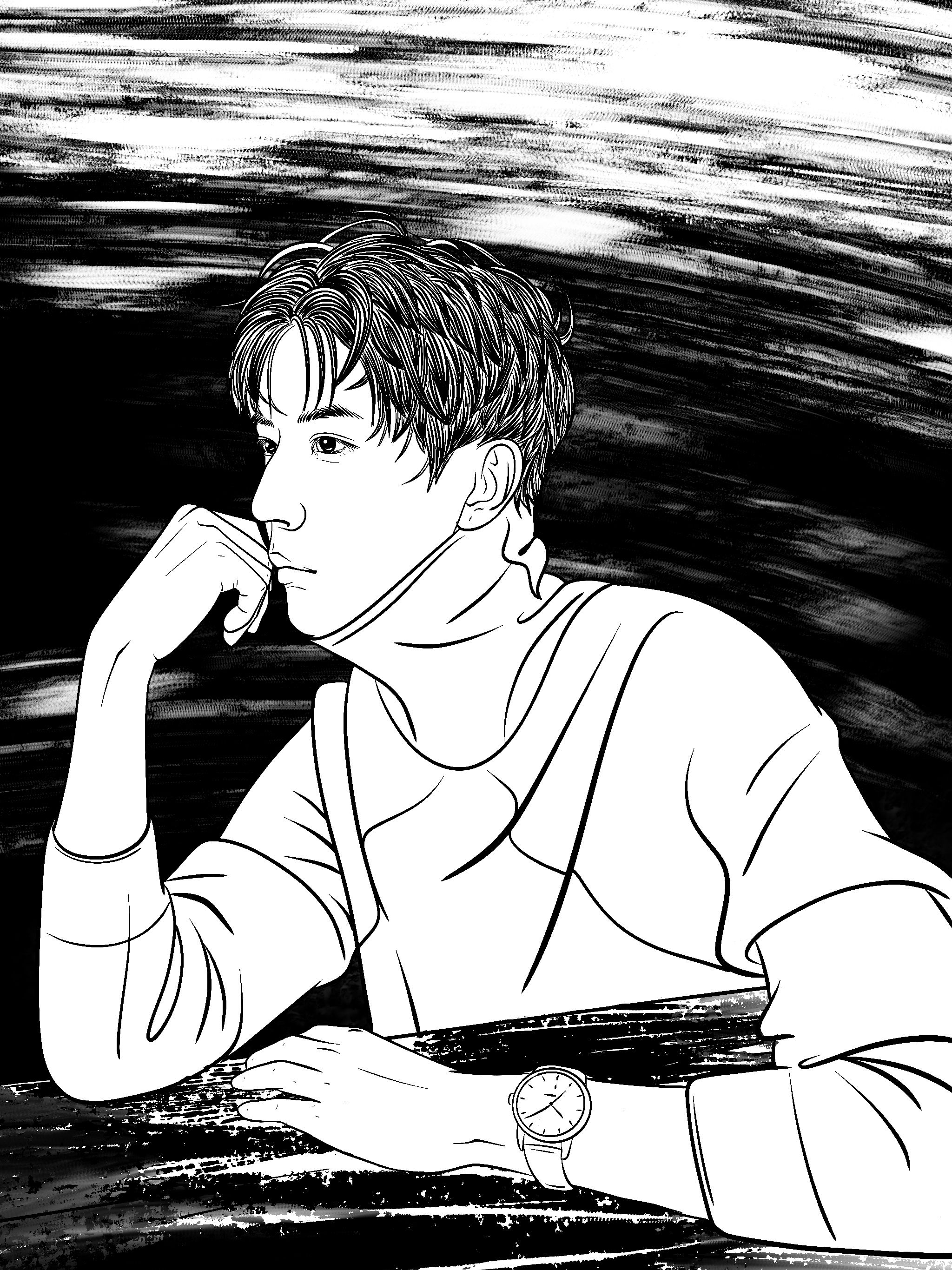 painting，Line drawing，black and white，