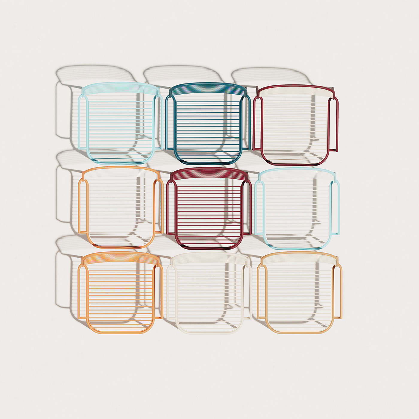 AERO COLLECTION，chair，Two-color mix and match，powder coated steel，Braided seat back，