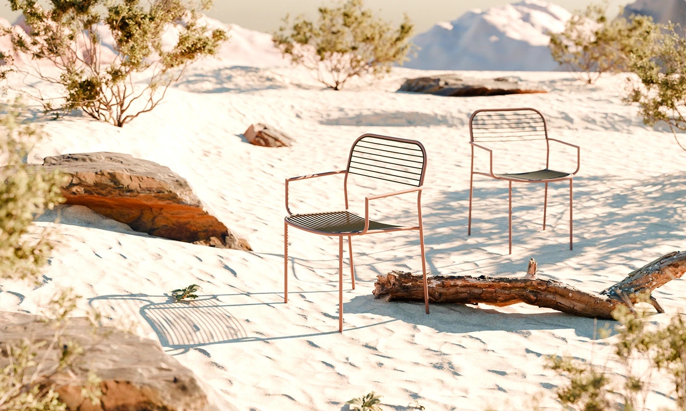 AERO COLLECTION，chair，Two-color mix and match，powder coated steel，Braided seat back，