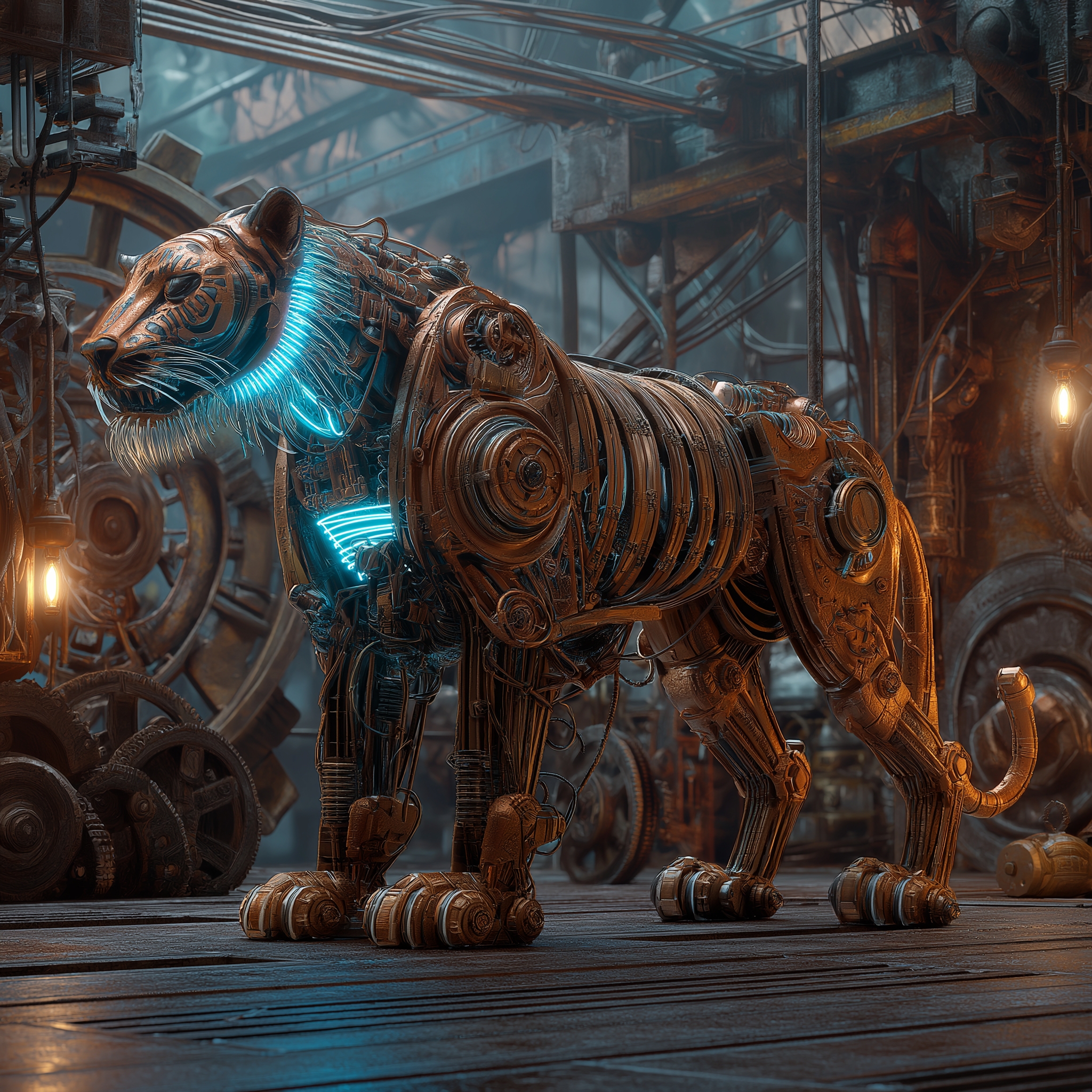 Steampunk Mechanical Beast Science Fiction Art，