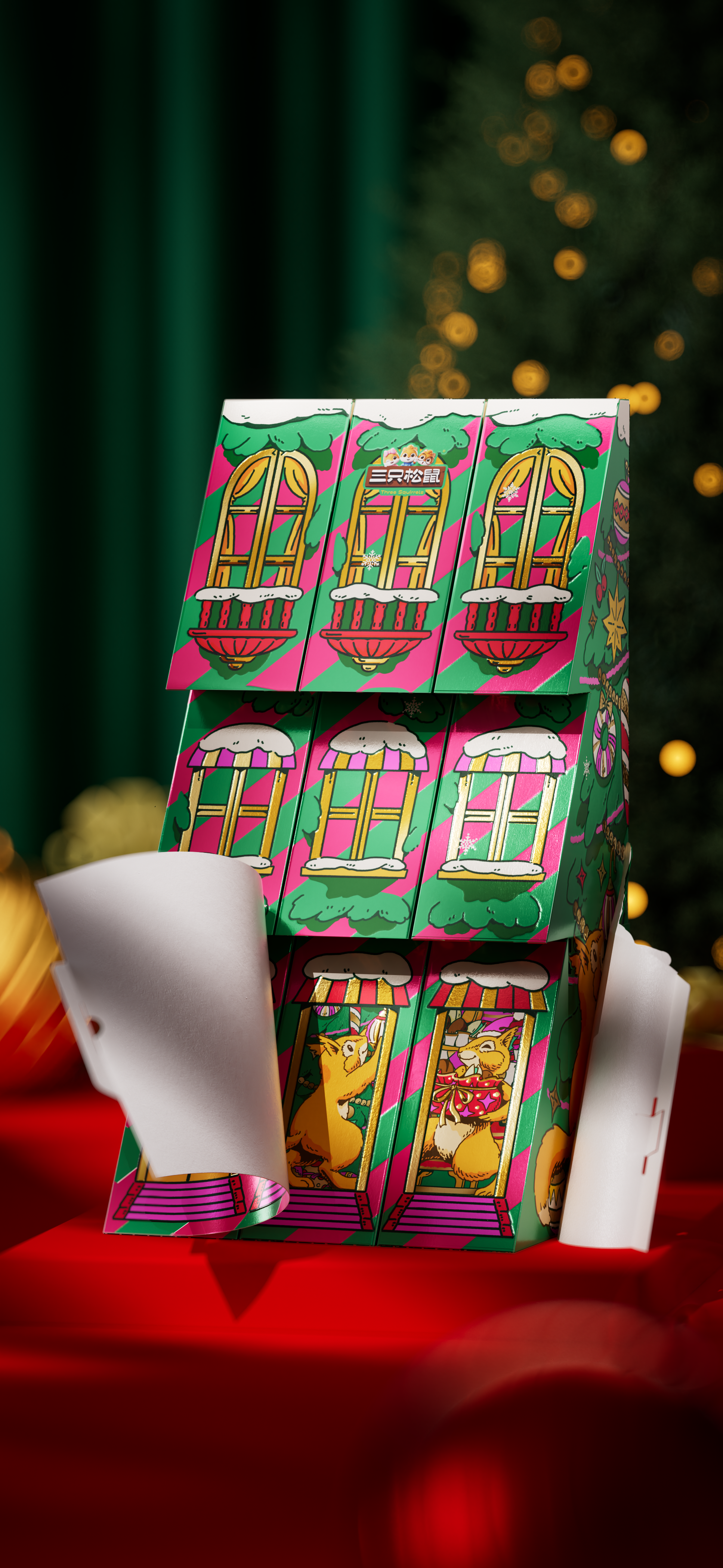 packing design，Layout design，Holiday gift box，Gift box packaging design，Three Squirrels，christmas，Alien Gift Box，