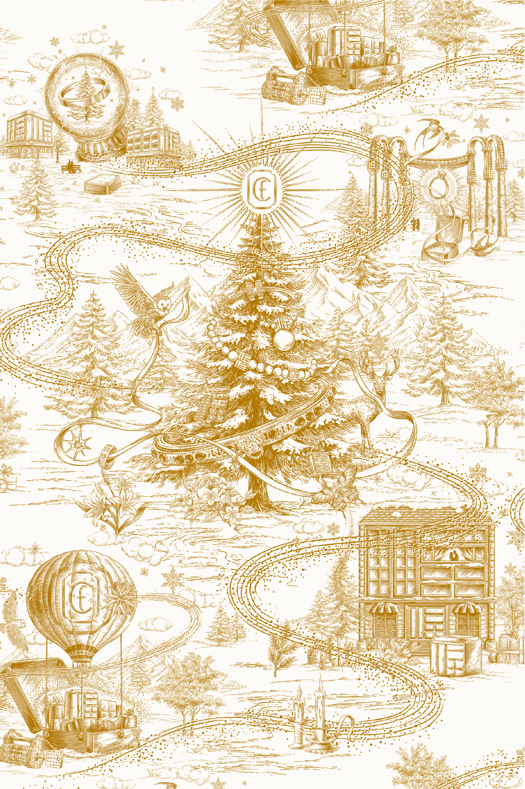 packing design，Illustration packaging，Illustration design，Holiday gift box，Jewelry Gift Box，Christmas Gift Box，3D rendering，Chow Tai Fook，