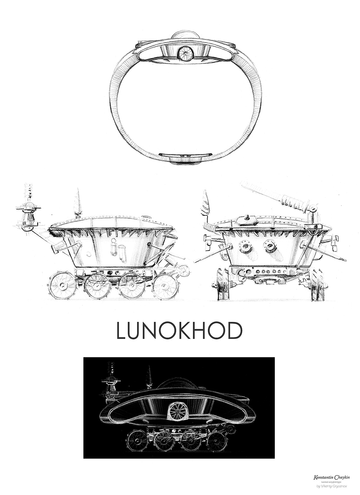 Wrist watch，Lunokhod，Moon，sketch，Wristwatch，