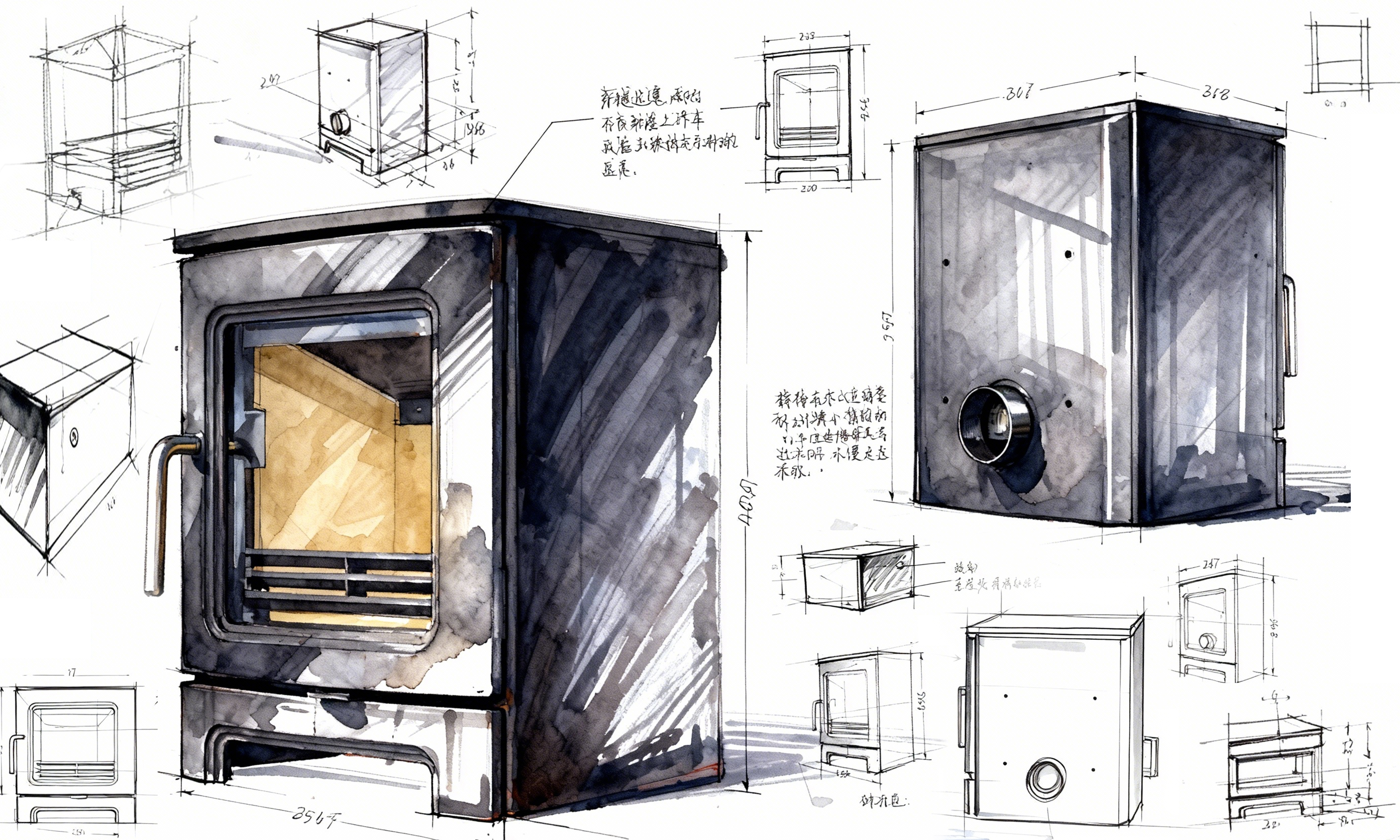 True Fire Fireplace，industrial design，Creative design，sheet metal cast iron，Structural design，Prototype production，design analysis ，Wood burning fireplace，