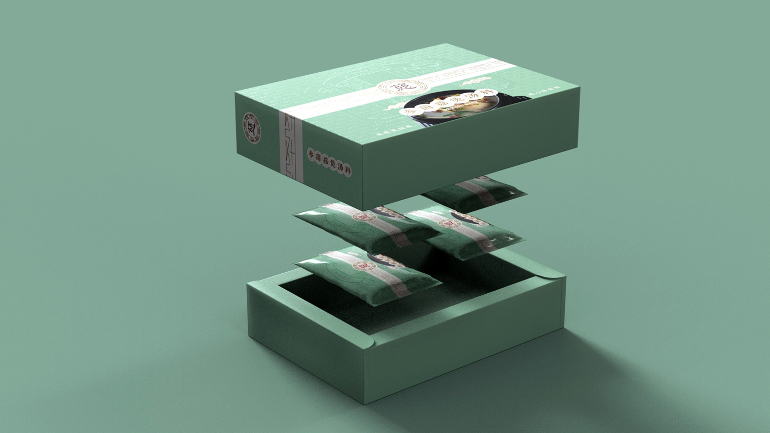 Packaging Design of Soup Material for Ginseng Mushroom，Packaging Design of Portable Gift Box，