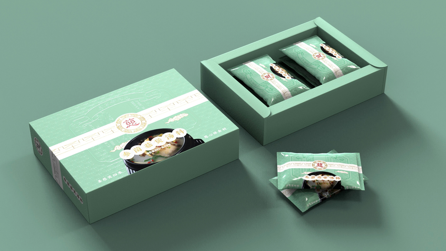 Packaging Design of Soup Material for Ginseng Mushroom，Packaging Design of Portable Gift Box，