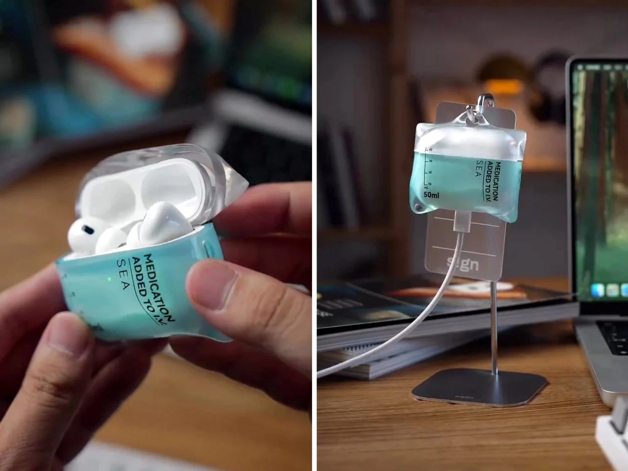 Infusion bag, ear shell，liquid vision，airpods，Funny design，