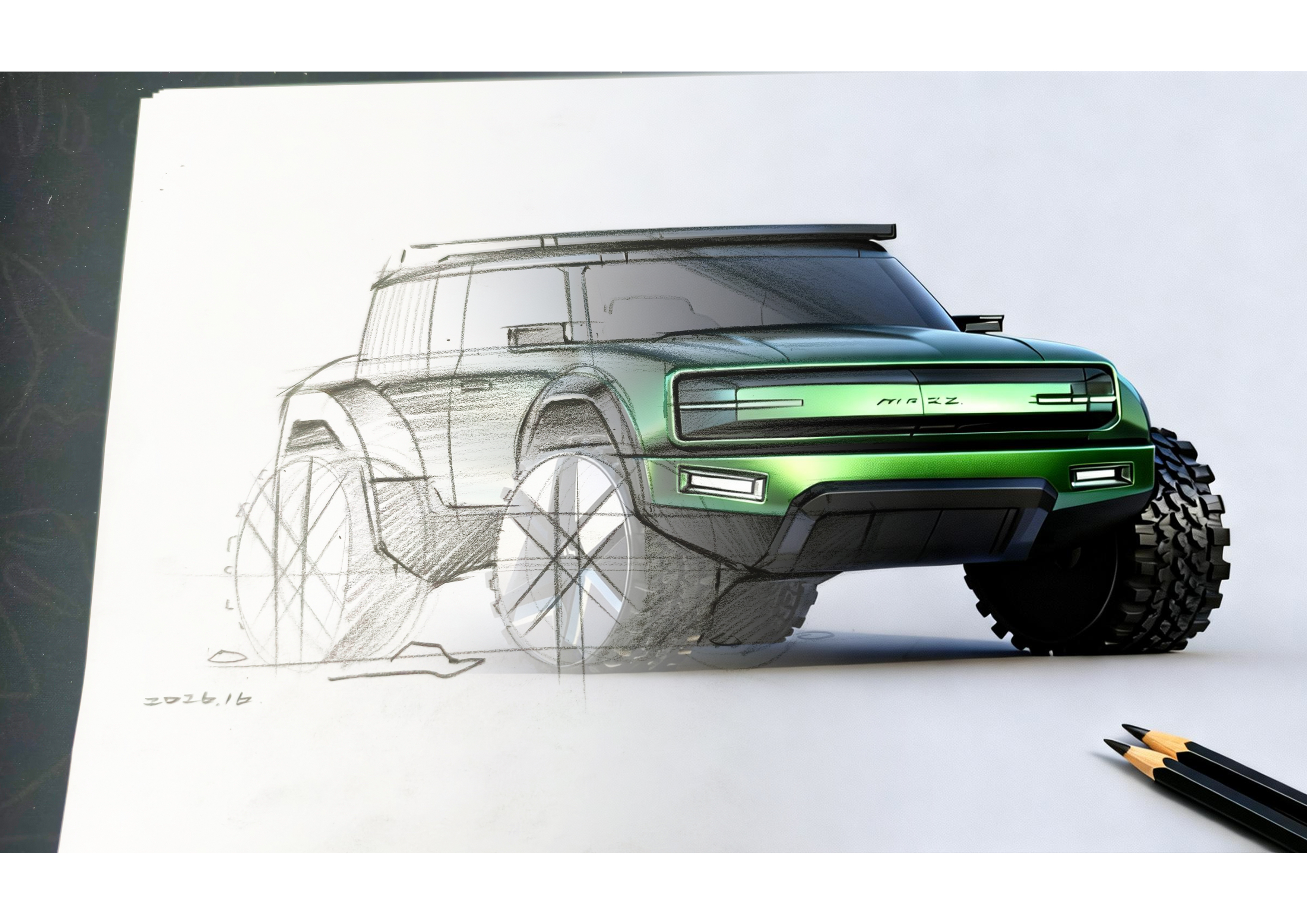 Hand drawn car，Hand drawn industrial design，AIGC，Off-road vehicle，Vehicle hand drawing，Hand drawn rendering of automobile，