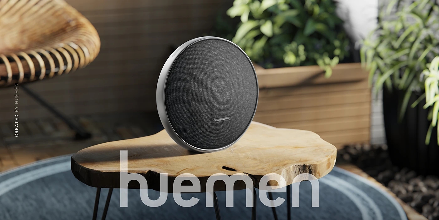 Onyx Studio 9，Round aluminum frame，Acoustic fabric，Minimalist UI，Bluetooth Speaker ，