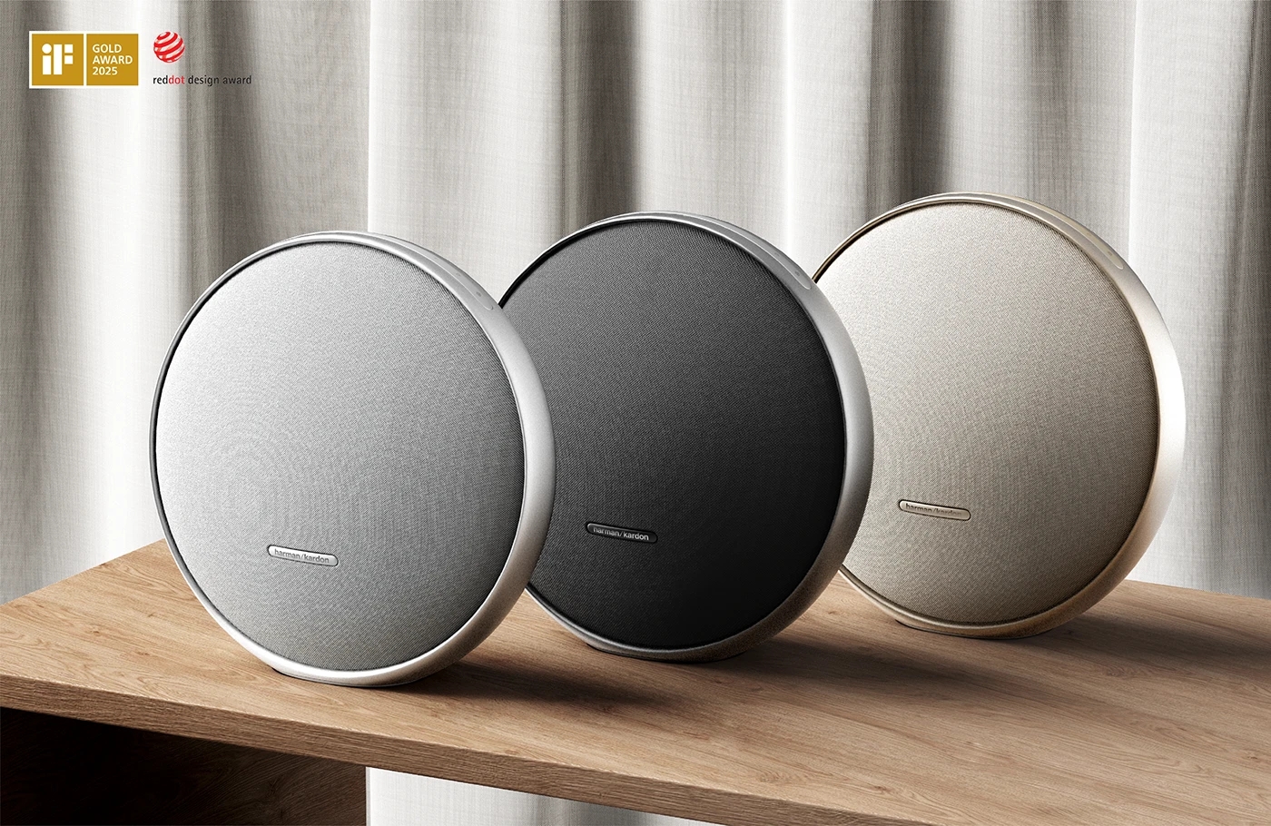 Onyx Studio 9，Round aluminum frame，Acoustic fabric，Minimalist UI，Bluetooth Speaker ，