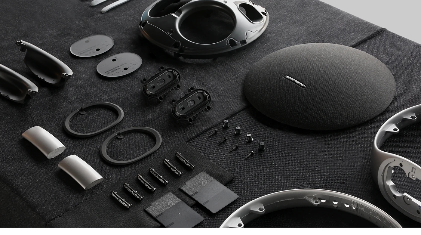 Onyx Studio 9，Round aluminum frame，Acoustic fabric，Minimalist UI，Bluetooth Speaker ，