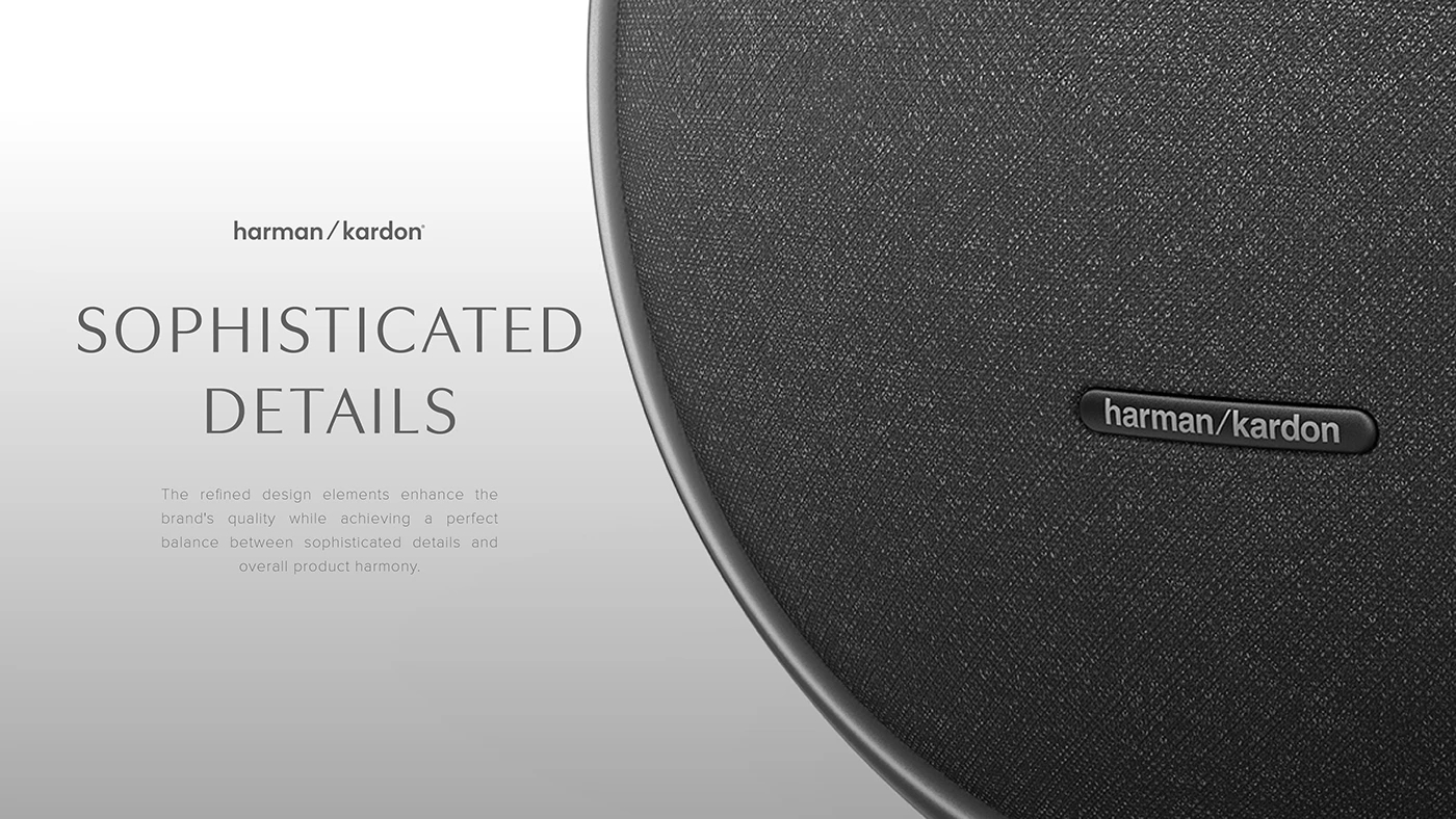 Onyx Studio 9，Round aluminum frame，Acoustic fabric，Minimalist UI，Bluetooth Speaker ，