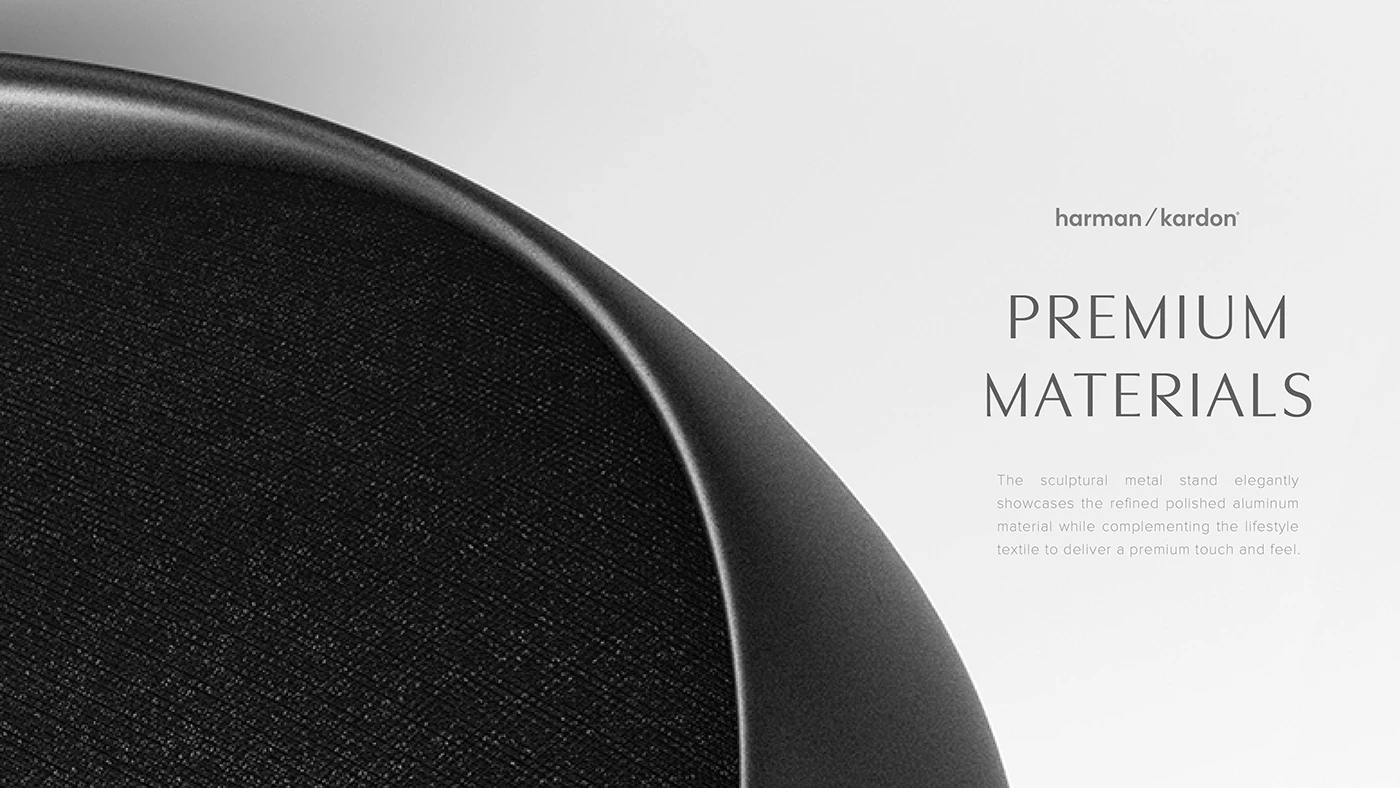 Onyx Studio 9，Round aluminum frame，Acoustic fabric，Minimalist UI，Bluetooth Speaker ，