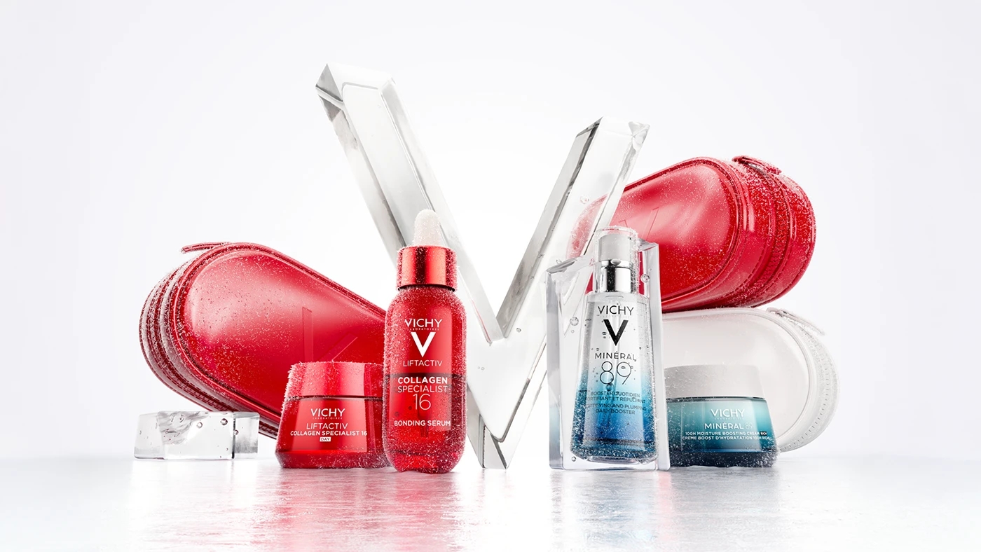 VICHY Laboratoires，Holiday Campaign 202，Full Series Close-up，Snow velvet texture，FutureBrand，