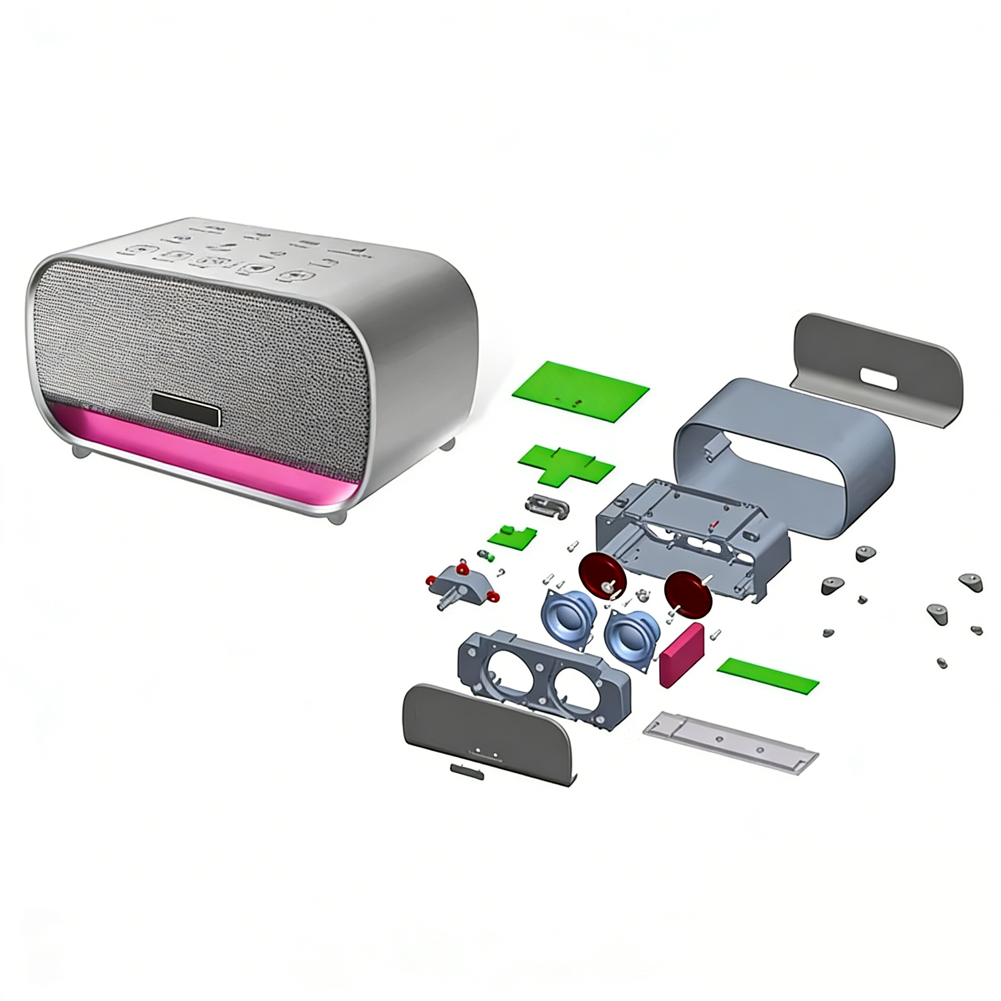 industrial design，Structural design，Product dismantling，Consumer electronics，industrial design，Bluetooth Speaker ，Universal image network，mould，