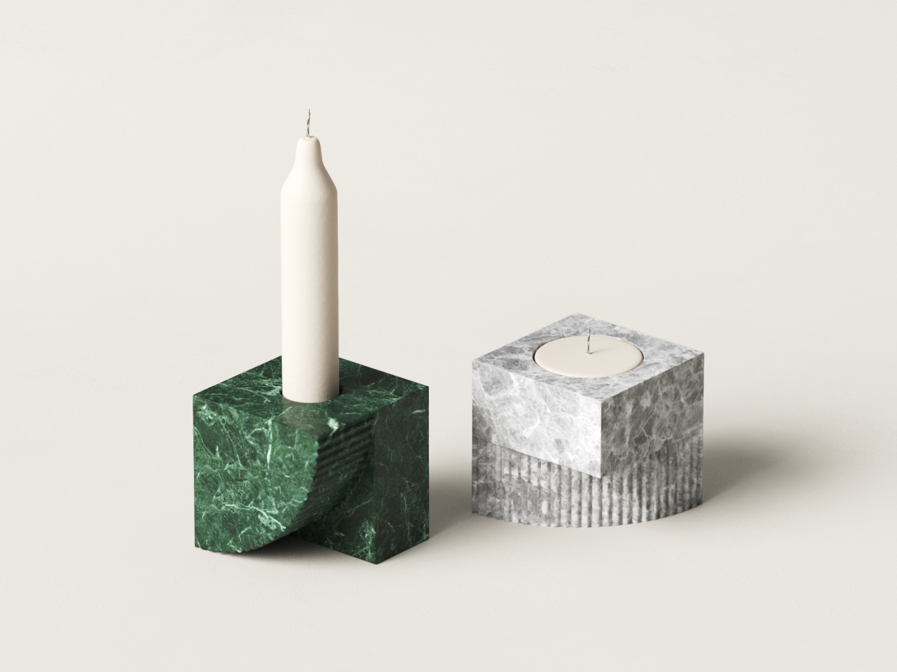 Qub Candlestick，Stone Candlestick，Desktop sculpture，geometric beveling，Ambience lighting，