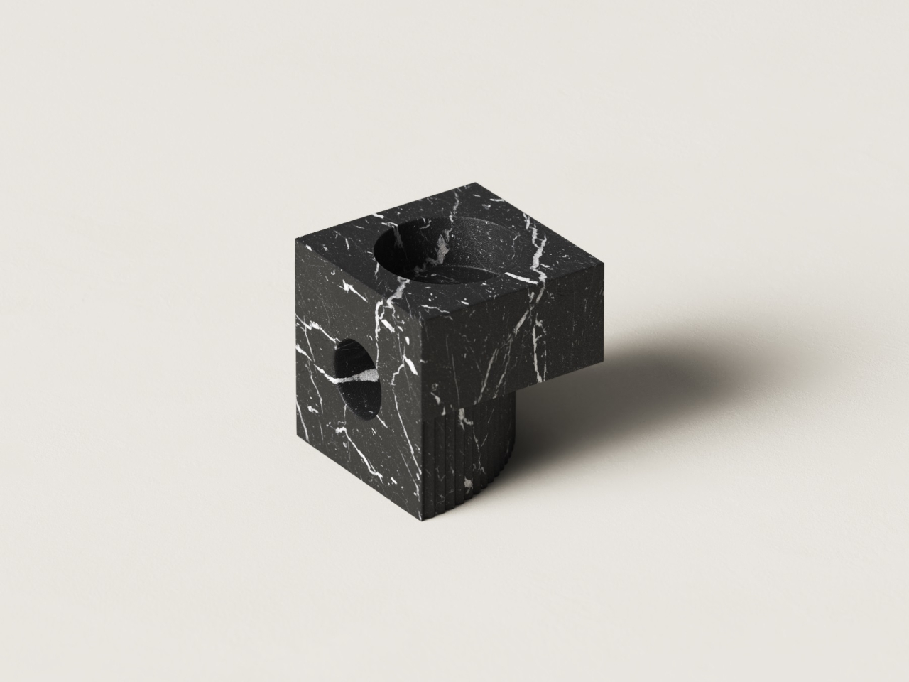Qub Candlestick，Stone Candlestick，Desktop sculpture，geometric beveling，Ambience lighting，