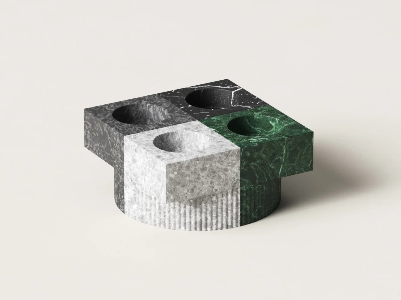 Qub Candlestick，Stone Candlestick，Desktop sculpture，geometric beveling，Ambience lighting，