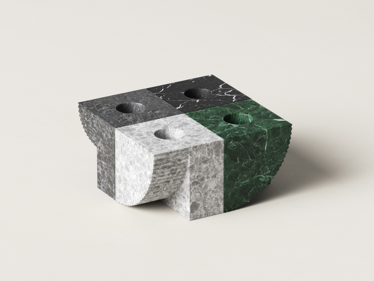 Qub Candlestick，Stone Candlestick，Desktop sculpture，geometric beveling，Ambience lighting，