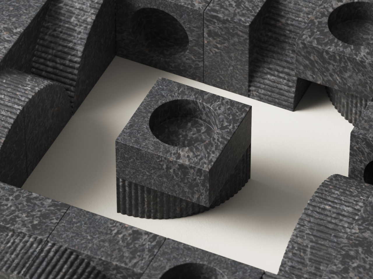 Qub Candlestick，Stone Candlestick，Desktop sculpture，geometric beveling，Ambience lighting，