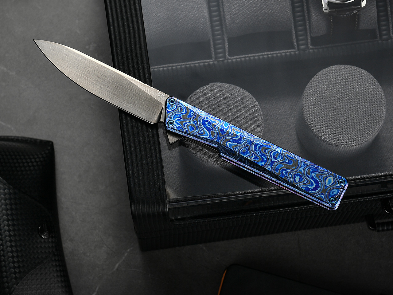 Aion Folding，tool，Titanium Zirconium Damascus，Space grade materials，EDC Artwork，
