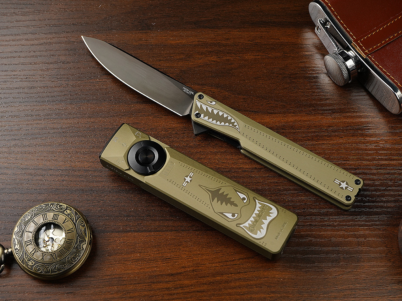 Aion Folding，tool，Titanium Zirconium Damascus，Space grade materials，EDC Artwork，