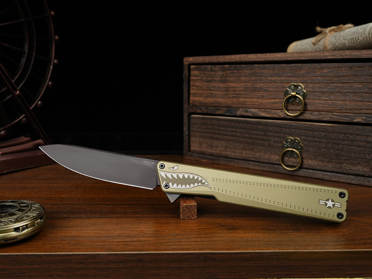 Aion Folding，tool，Titanium Zirconium Damascus，Space grade materials，EDC Artwork，