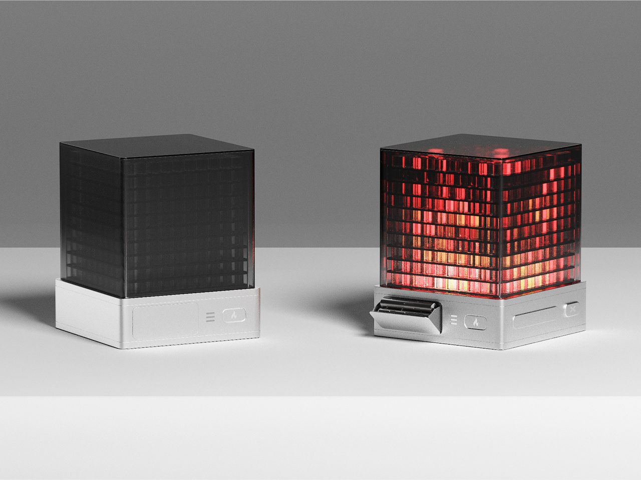 Pyro Lamp，Flame Screen，metal firewood，LED stacking，Concept Fireplace，