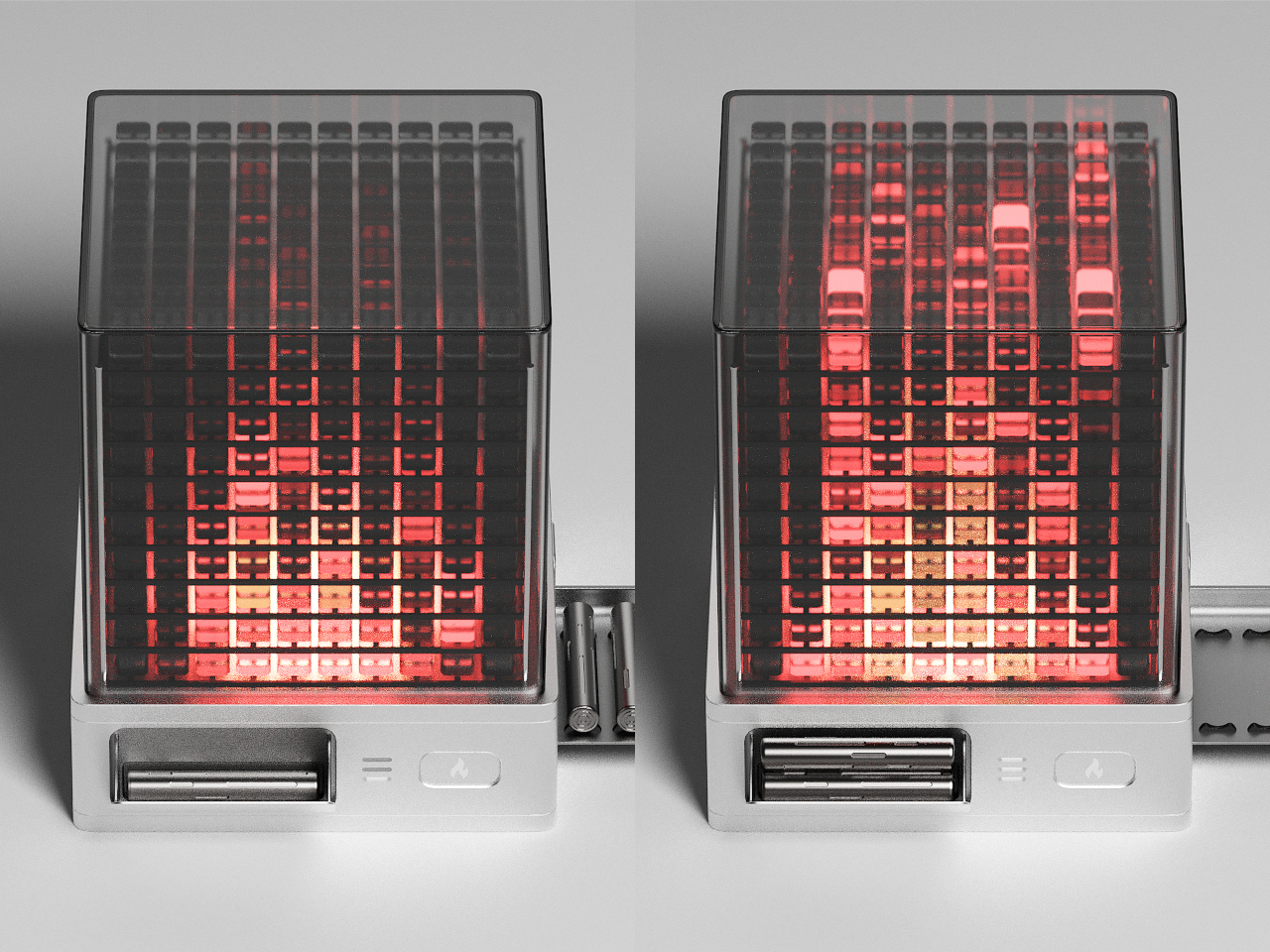 Pyro Lamp，Flame Screen，metal firewood，LED stacking，Concept Fireplace，