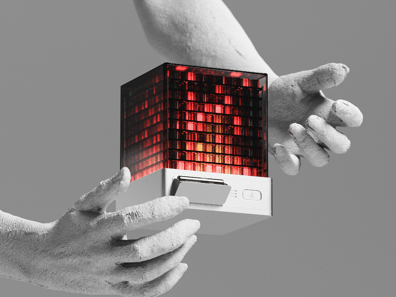 Pyro Lamp，Flame Screen，metal firewood，LED stacking，Concept Fireplace，