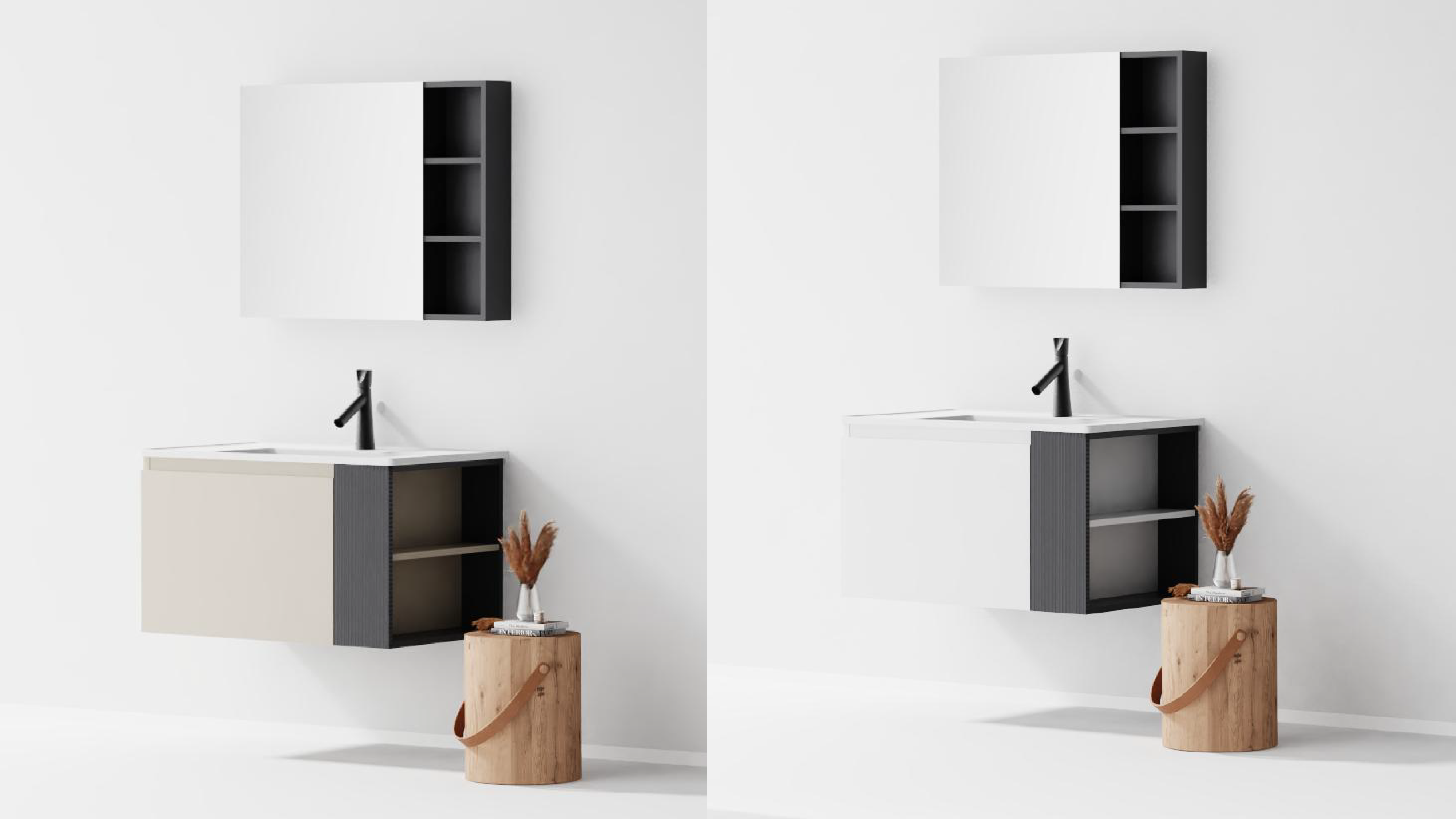 bathroom cabinet; bathroom mirror，